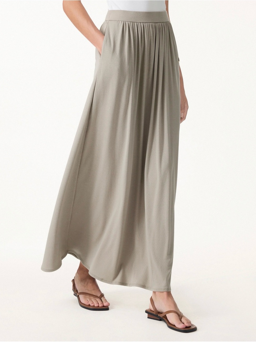 OGL Tencel-Linen Knot Gathered A-Line Maxi Skirt